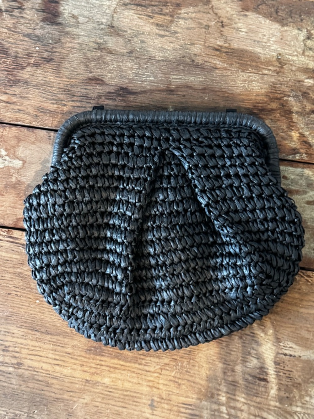 Black Straw Raffia Clutch Bag